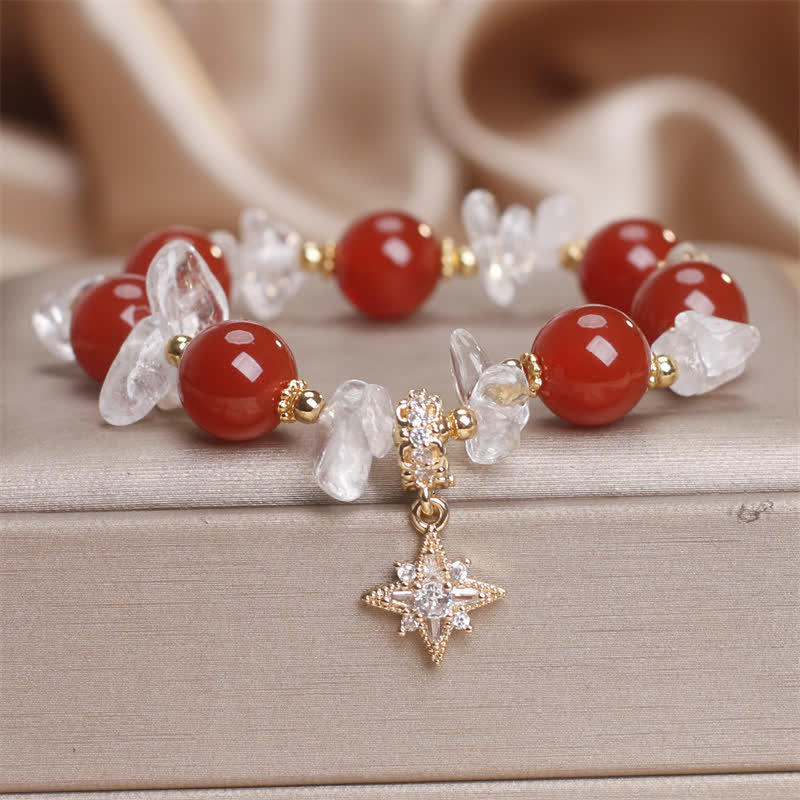 FREE Today: Confidence and Healing Natural Red Agate Clear Quartz Hexagram Charm Bracelet