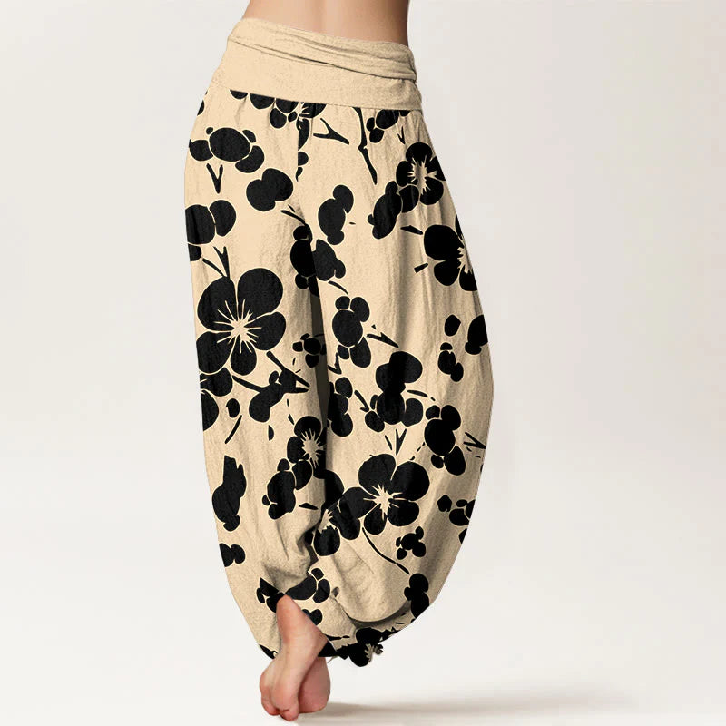 Buddha Stones Pure Cotton Blooming Floral Flowers Women's Elastic Waist Harem Pants