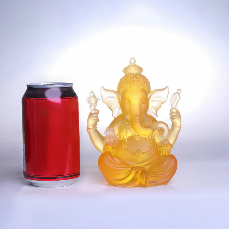 Buddha Stones Handmade Ganesh Ganpati Elephant Figurine Liuli Crystal Art Piece Protection Statue Home Decoration