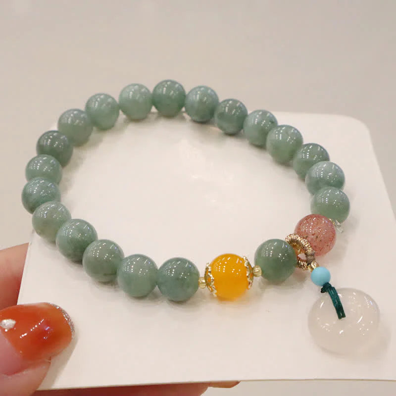 Buddha Stones Cyan Jade Lotus Pumpkin Wish Peace Buckle Amethyst Crystal Healing Bracelet
