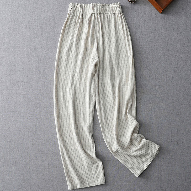 Buddha Stones Vertical Striped High Waist Wide Leg Pants With Pockets