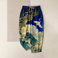 Buddha Stones Pure Cotton Crane Cloud Mountain Pattern Women's Elastic Waist Pants With Pockets