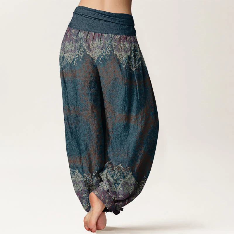 Buddha Stones Pure Cotton Casual Lycoris Radiata Mandala Pattern Women's Elastic Waist Harem Pants