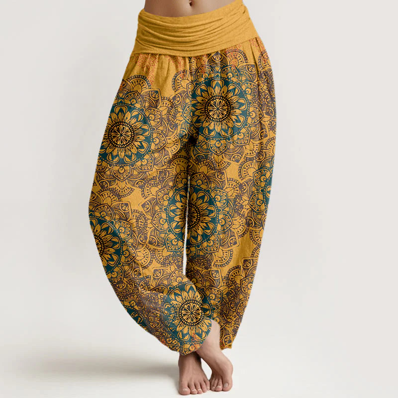 Buddha Stones Cotton Triangular Mandala Patterns Women's Elastic Waist Harem Pants