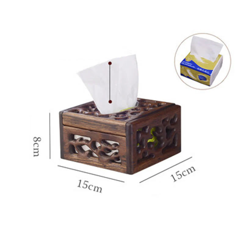 Retro Wooden Tissue Box Engraved Wooden Tissue Holder Wipes Boxes Decoration