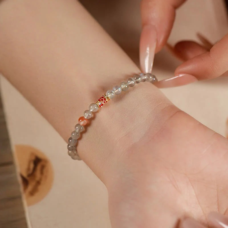 Buddha Stones Ultra-Thin Moonstone Koi Fish Healing Bracelet