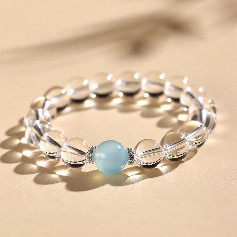 Buddha Stones Clear Quartz Aquamarine Healing Bracelet