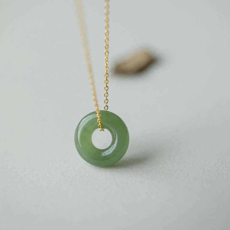 Buddha Stones 925 Sterling Silver Plated Gold Hetian Jade Peace Buckle Necklace Pendant