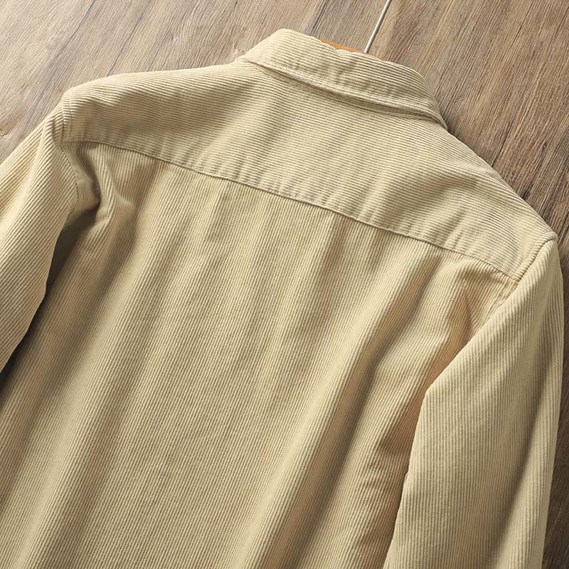 Buddha Stones Lapel Corduroy Solid Color Men's Long Sleeve Cotton Thickened Jacket With Pockets