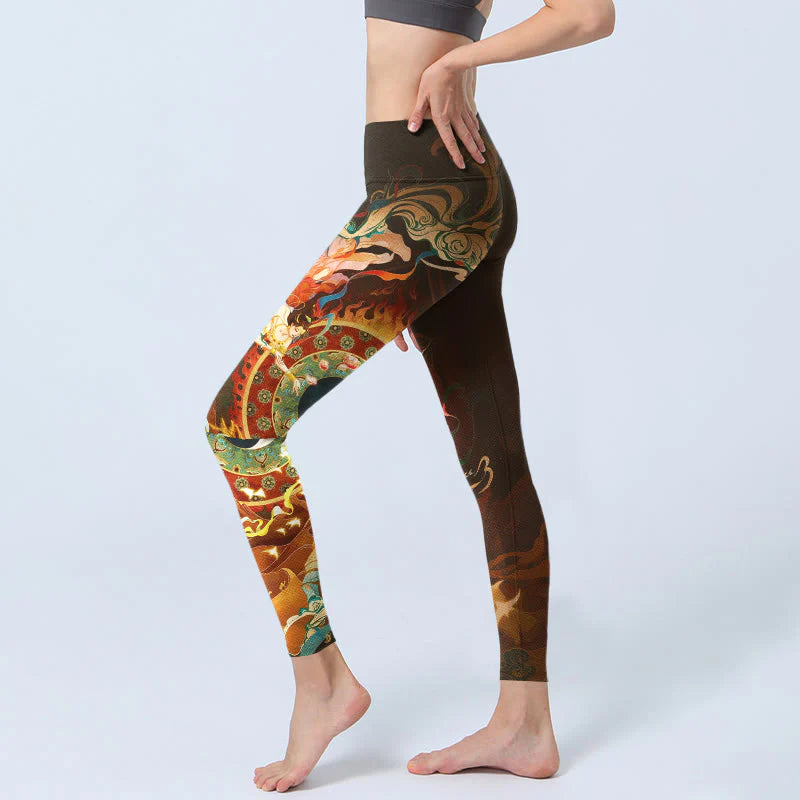 Buddha Stones Colorful Fairy Yin Yang Flame Camel Goat Flower Pattern Gym Leggings Women's Yoga Pants