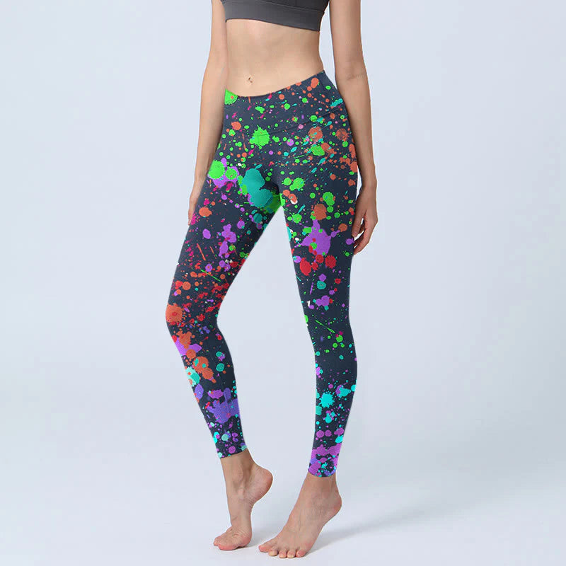 Buddha Stones Black Splash Ink Print Exercise Leggings Women's Yoga Pants