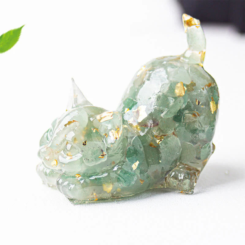 Buddha Stones Stretching Cat Resin Crystal Gravel Meditation Decoration