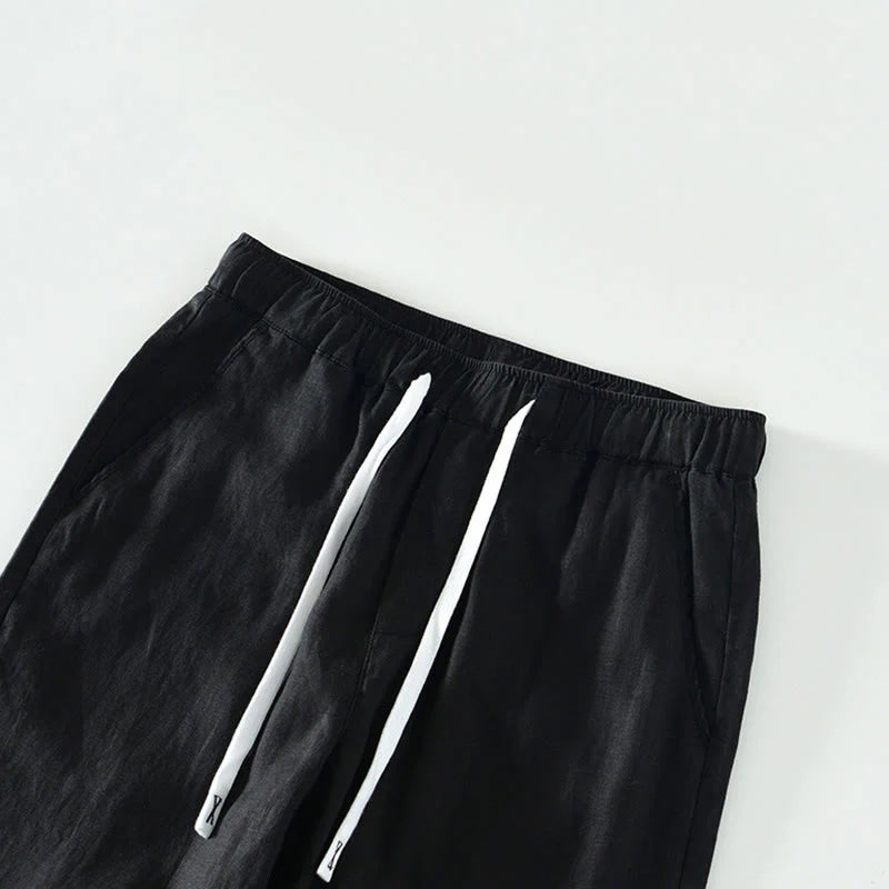 Buddha Stones Fall Solid Drawstring Elastic Waist Men's Linen Ankle-Length Pants With Pockets