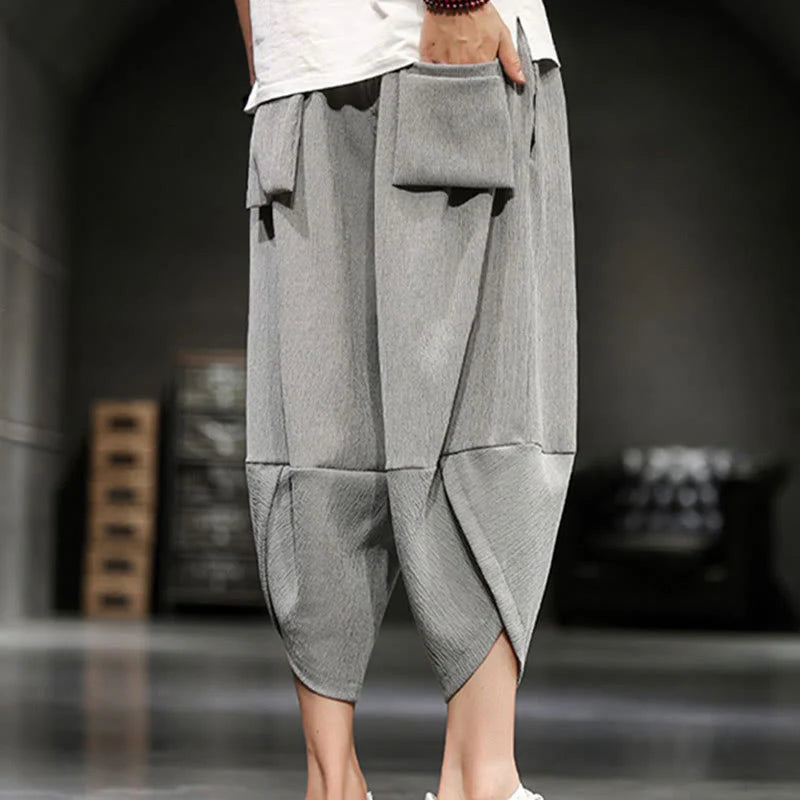 Buddha Stones Summer Solid Men's Cropped Pants With Pockets