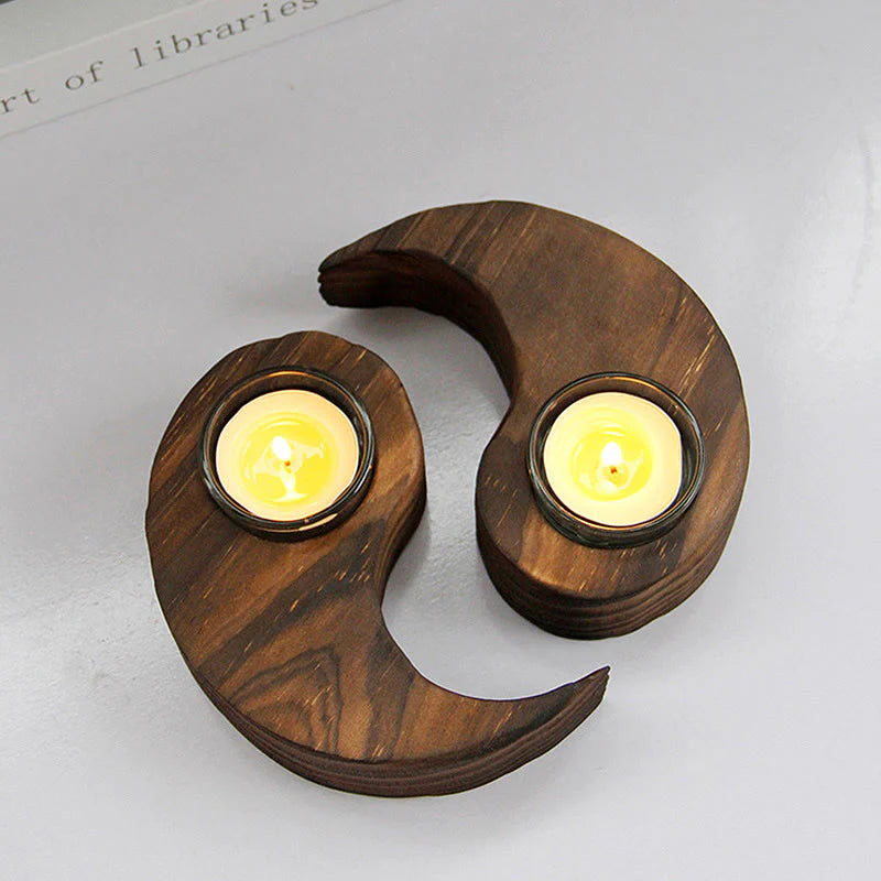 Buddha Stones Yin Yang Wood Candle Holder Meditation Rituals Use Items (Extra 35% Off | USE CODE: FS35)