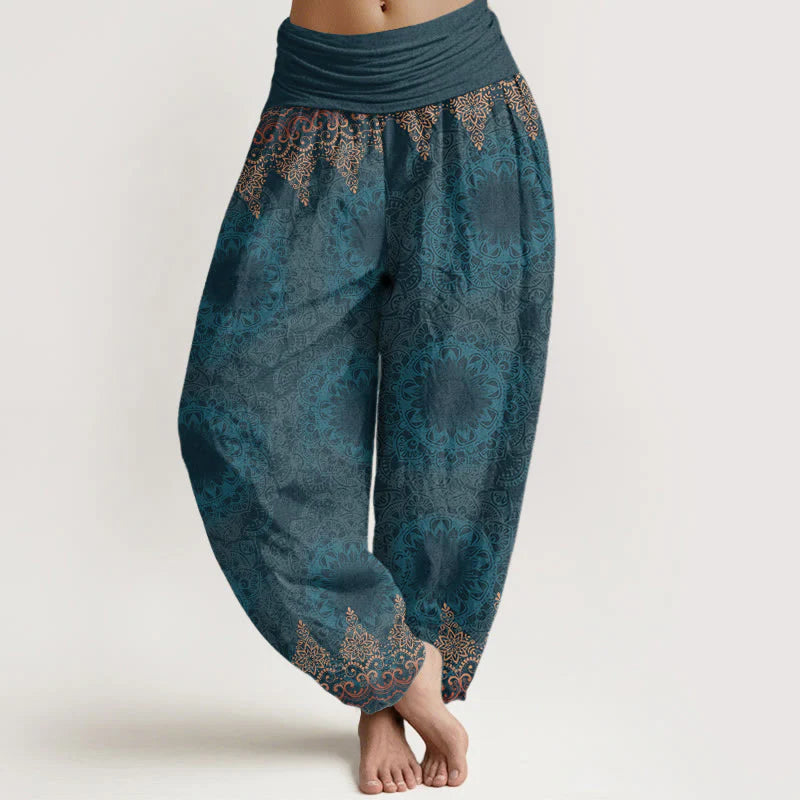 Buddha Stones Pure Cotton Triangular Mandala Patterns Women's Elastic Waist Harem Pants