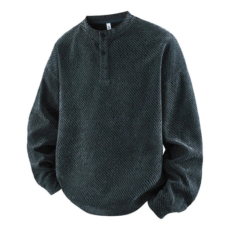 Buddha Stones Fall Crew Neck Stripes Button Men's Sweatshirt Pullover