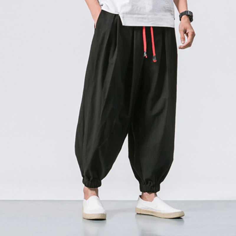 Buddha Stones Casual Sports Men's Solid Color Cotton Drawstring Pants With Pockets