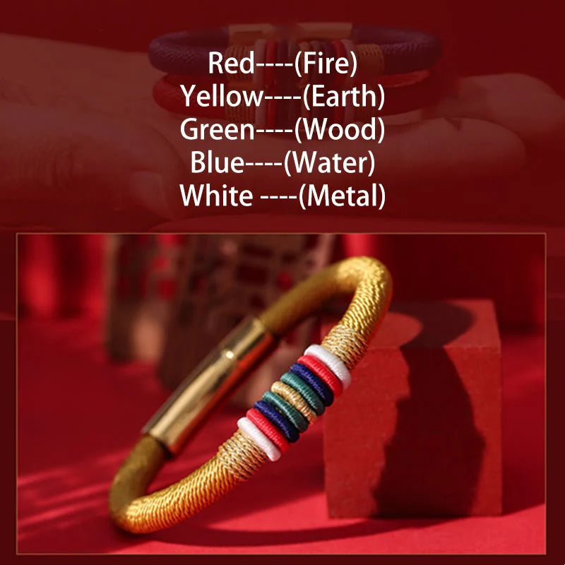 Buddha Stones Tibetan Handmade Colorful King Kong Knot Five Elements Luck Braid String Bracelet