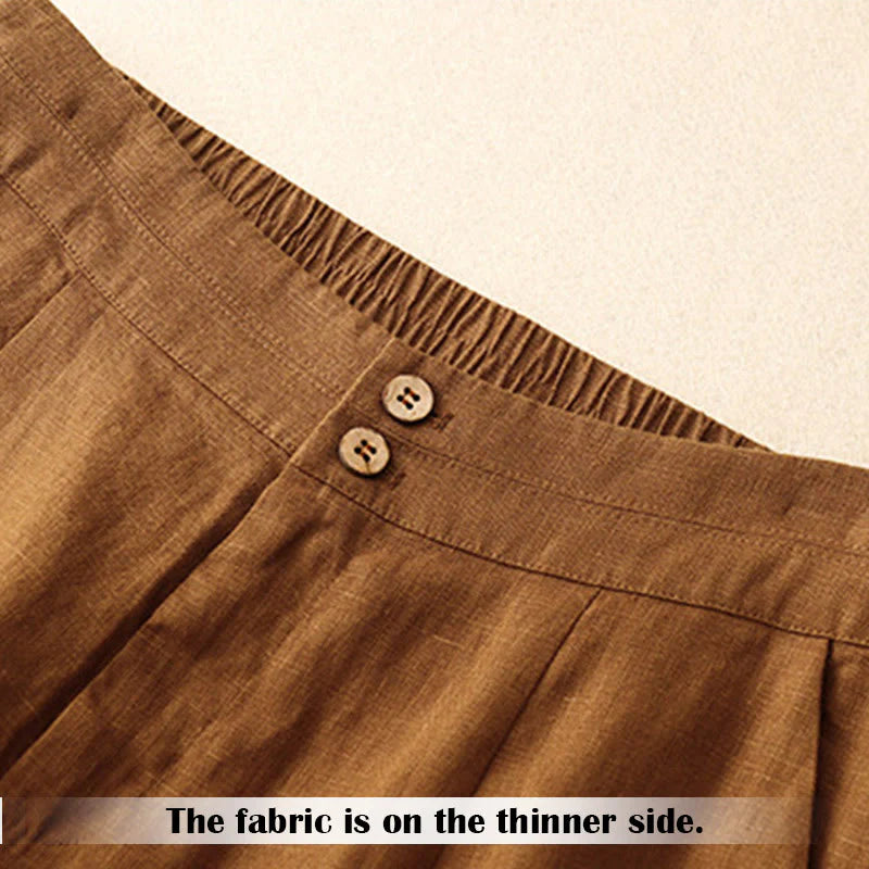 Buddha Stones Summer Casual Simple Design Linen Women's Wide Leg Pants With Zipper Pockets