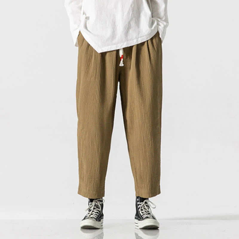 Buddha Stones Fall Solid Color Drawstring Men's Ankle-Length Harem Pants With Pockets