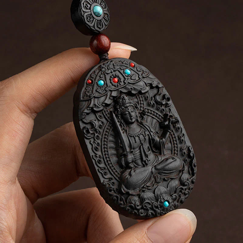 Buddha Stones Chinese Zodiac Natal Buddha Year of the Horse Om Mani Padme Hum Lotus Ebony Blessing Key Chain