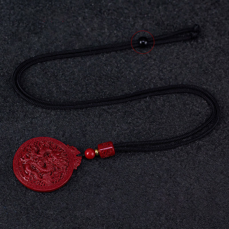 Buddha Stones Year of the Dragon Natural Cinnabar Dragon Protection Necklace Pendant