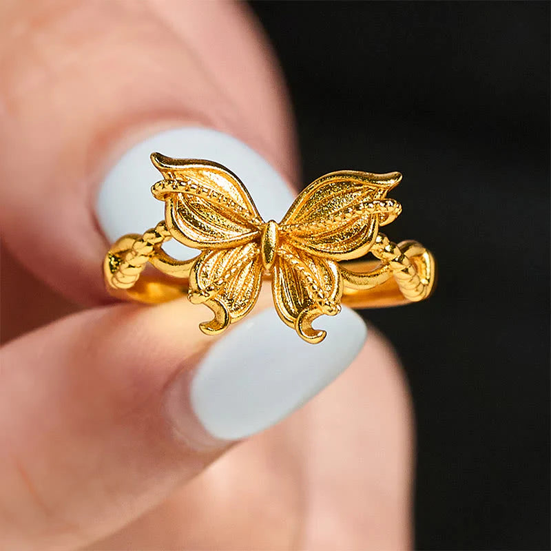 Buddha Stones 24k Gold Plated Brass Butterfly Symbol Adjustable Love Ring