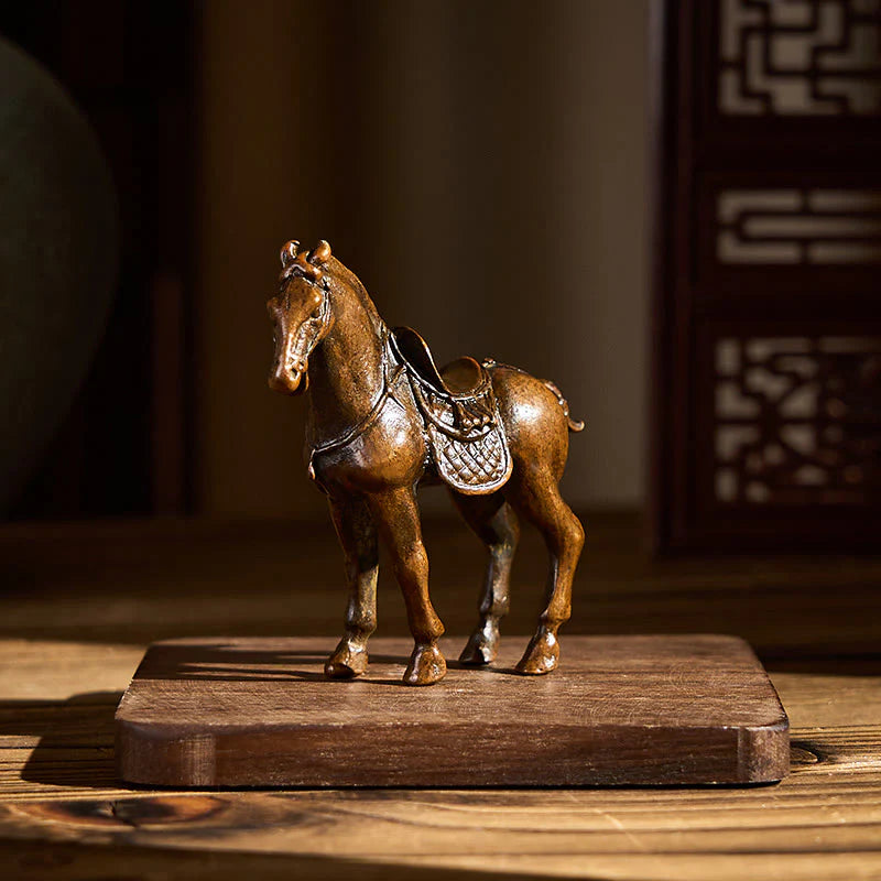 Buddha Stones Ancient Year of the Horse Alloy Home Decoration 7.5*2.6*7 cm
