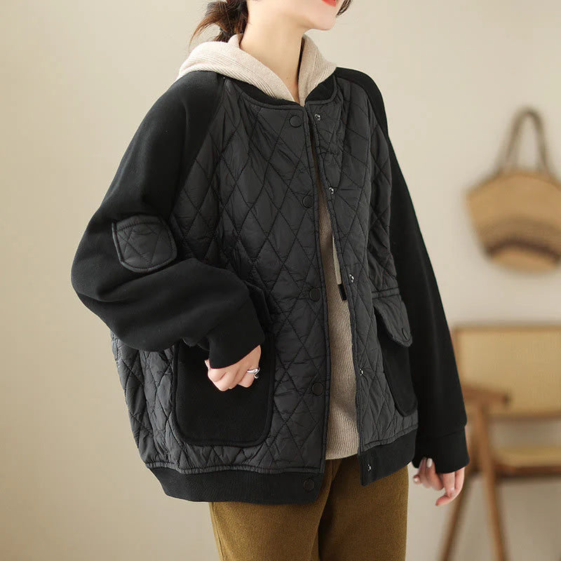 Buddha Stones Diamond Pattern Women's Long Sleeve Thickened Jacket With Pockets