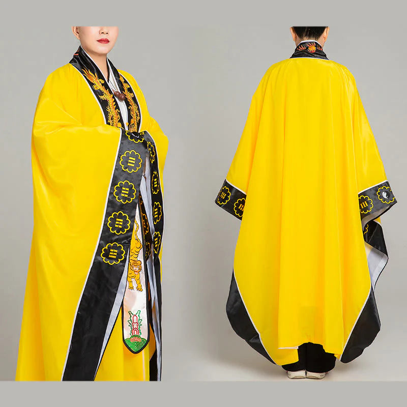 Buddha Stones Wudang Embroidery Dragon Tiger Long Wide Sleeve Unisex Taoist Robe Kimono For Qigong Ceremony