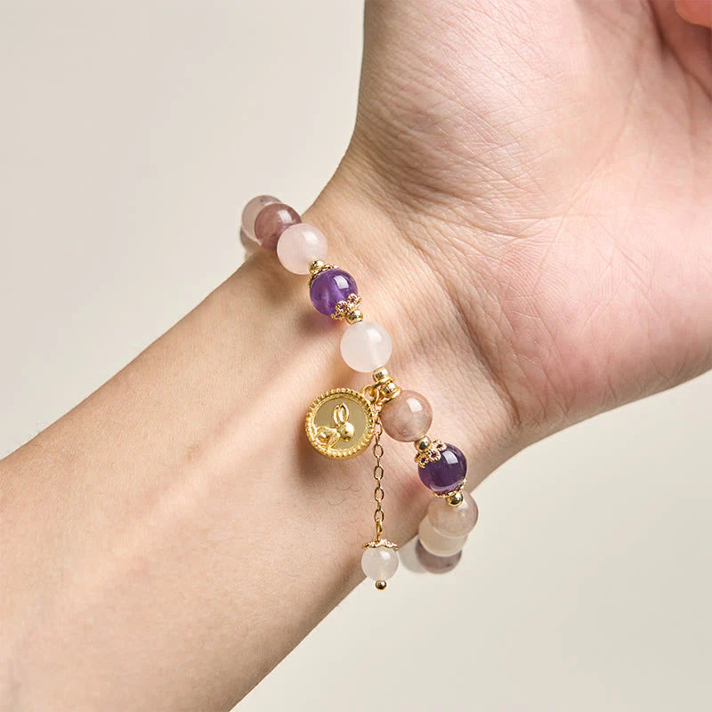 Buddha Stones Golden Silk Jade Fu Character Rabbit Ward Off Evil Spirits Bracelet