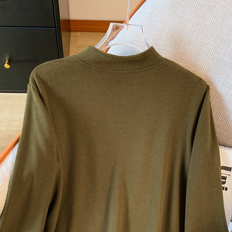 Buddha Stones Spring Solid Color Stand Collar Frog-button Design Women's Cotton Long Sleeve Shirt