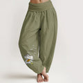 Buddha Stones Pure Cotton Elegant Daisy Butterfly Dragonfly Pattern Women's Elastic Waist Harem Pants