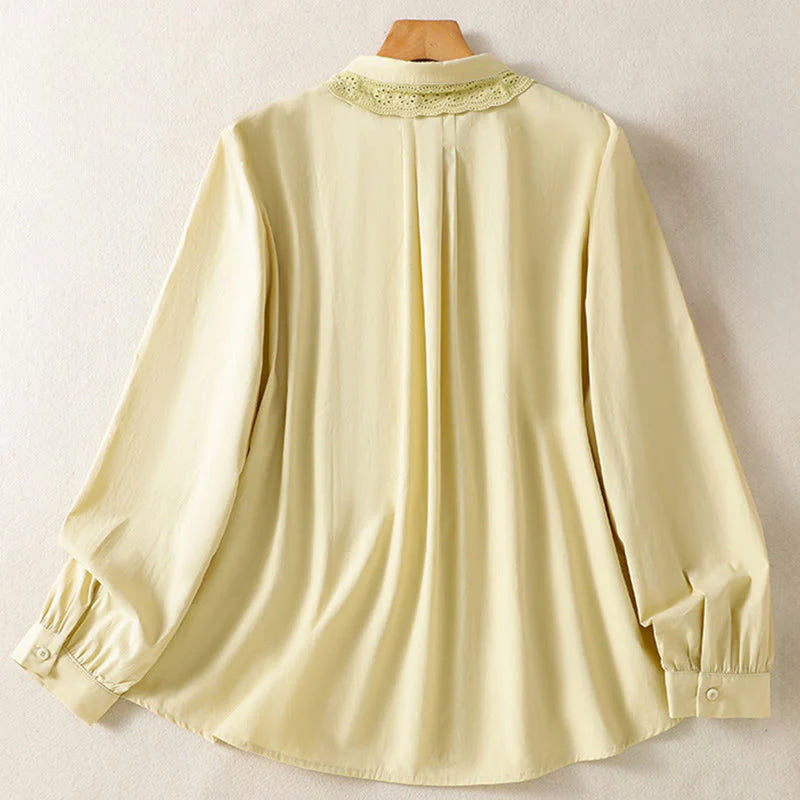 Buddha Stones Casual Women's Long Sleeve Lace Lapel Shirt
