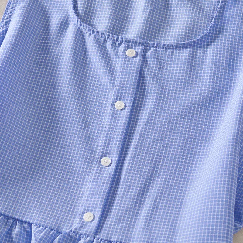 Buddha Stones Summer Coral Gingham Sleeveless A Line Vacation Casual Knee Length Dress With Pockets