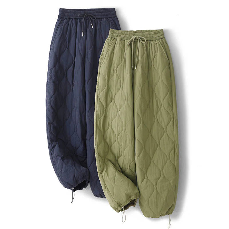 Buddha Stones Women's Plain Elastic Cuff Design Drawstring Thermal Thickened Pants With Pockets