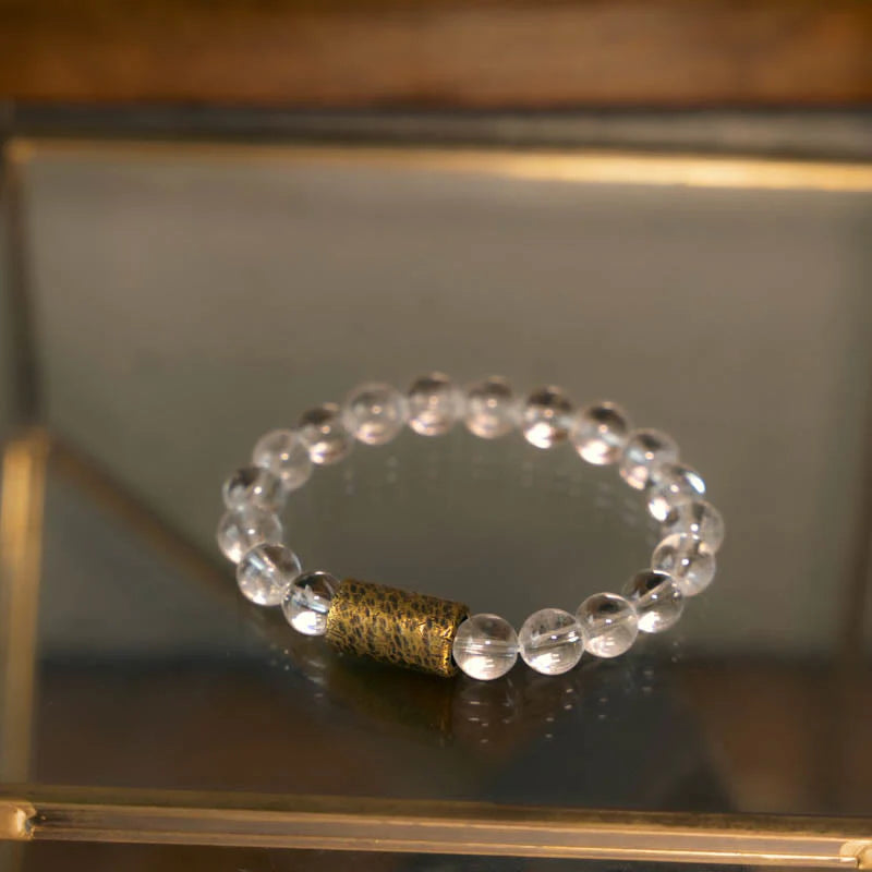 Buddha Stones White Crystal Red Hematoid Quartz Gold Rutilated Quartz Purple Phantom Protection Bracelet