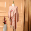 Buddha Stones Wool Shawl Red Flower Leaves Embroidery Tassel Winter Cozy Travel Scarf Wrap