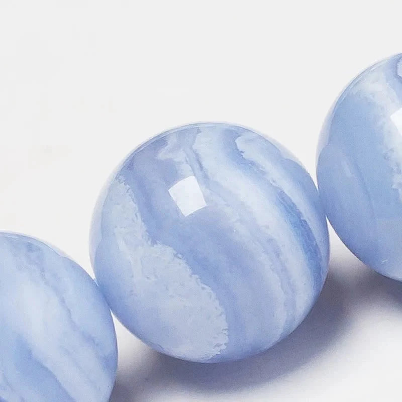 Buddha Stones Round Design Natural Blue Lace Agate Beaded Bracelet