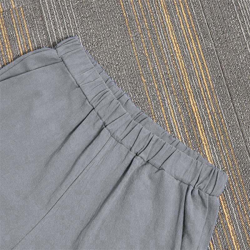 Buddha Stones Casual Pure Color Hollow Button Cuff Design Women's Cotton Linen Pants With Pockets