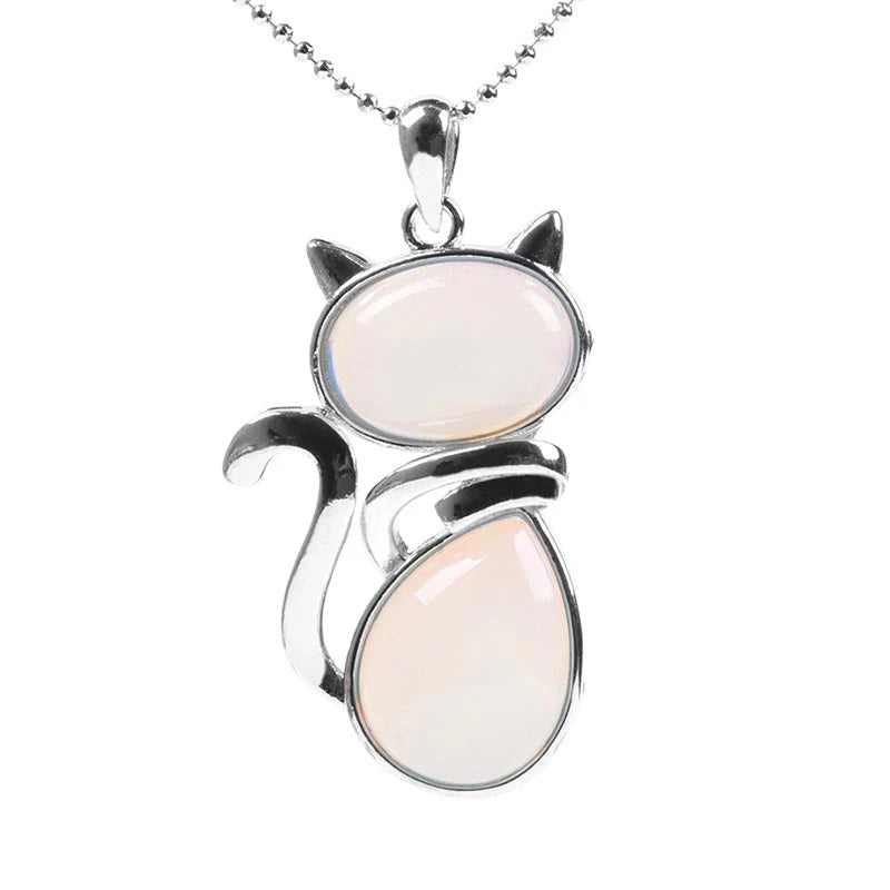 Buddha Stones Cat Pattern Natural Crystal Protection Necklace Pendant (Extra 35% Off | USE CODE: FS35)