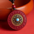 Buddha Stones Natural Cinnabar Om Mani Padme Hum Rotatable Scripture Yin Yang Pattern Blessing Necklace String Pendant