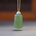 Buddha Stones Hetian Jade 925 Sterling Silver Om Symbol Prosperity Necklace Pendant