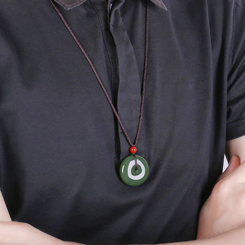 Buddha Stones Natural Round Jade Peace Buckle Prosperity Necklace String Pendant