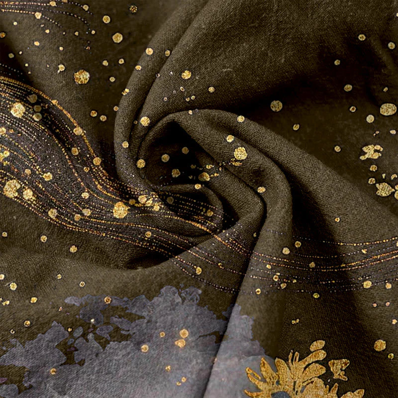 Buddha Stones Pure Cotton Flower Petal Pattern Women's Elastic Waist Pants With Pockets