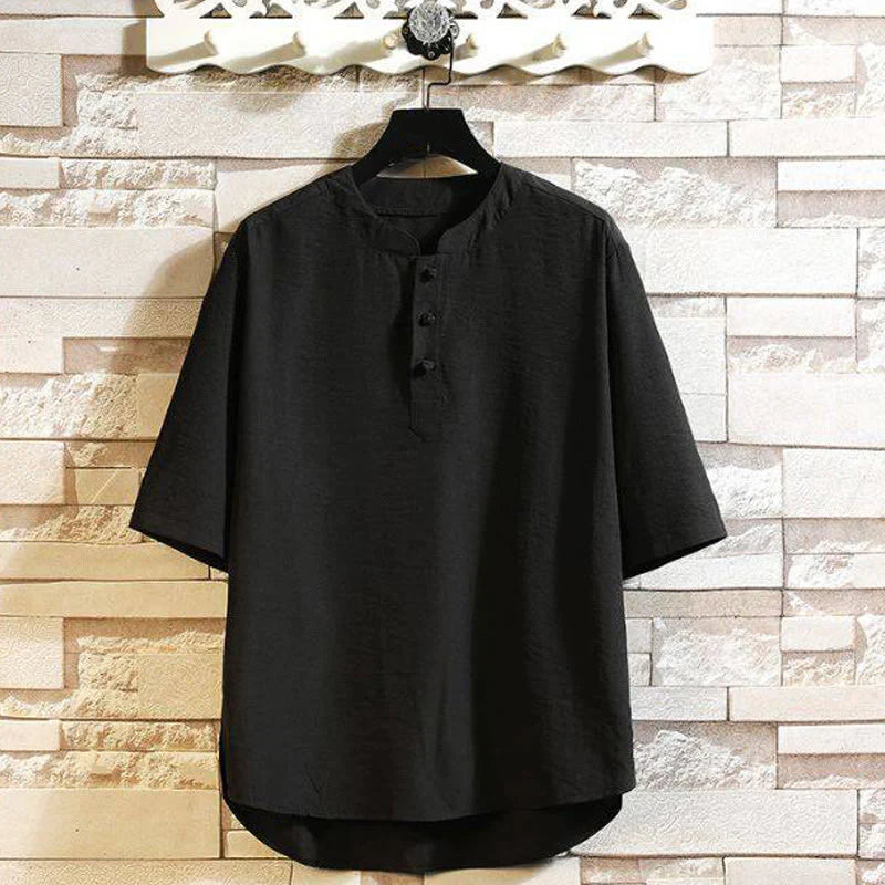 Buddha Stones Vintage Casual Solid Color Men's Short Sleeve Shirt Jacket
