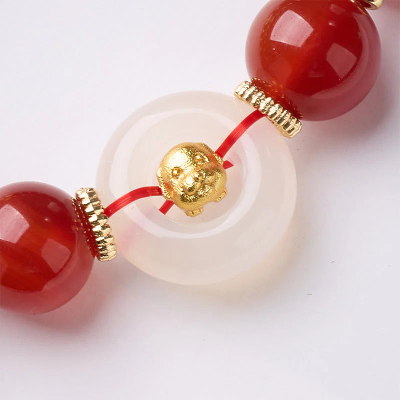 Buddha Stones Chinese Zodiac Year Of The Horse Peace Buckle Red Agate White Chalcedony Confidence Bracelet