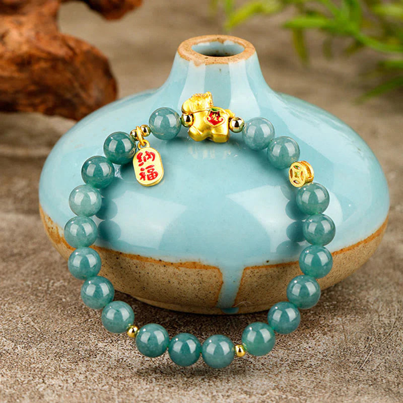 Buddha Stones Year Of The Horse Jade Prosperity Abundance Bracelet