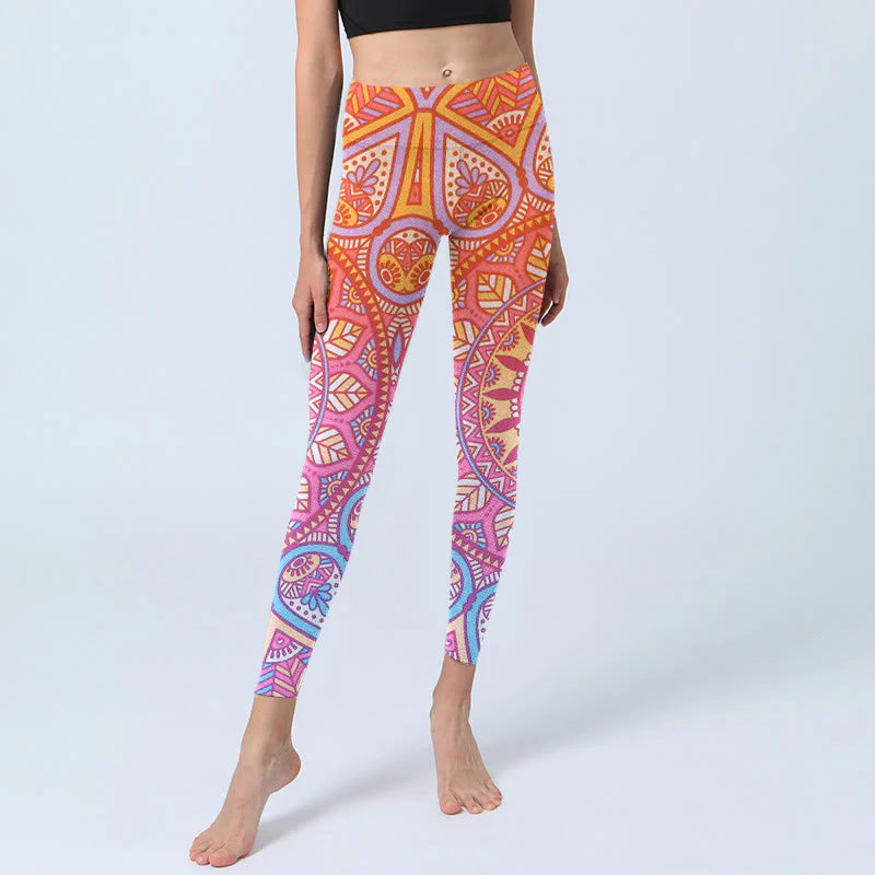 Buddha Stones Colorful Mandala Pattern Gym Leggings Women's Yoga Pants